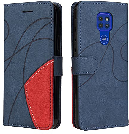 Fatcatparadise Kompatibel mit Motorola Moto G9 Play/Moto E7 Plus Hülle, Leder PU Brieftasche Handyhülle Flip Case Silikon Bumper Schutzhülle. Lederhülle mit Kartenfächern und Standfunktion (Blau)