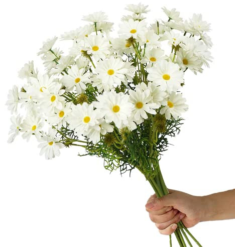 15 Bundles Artificial Flowers White Artificial Daisy Flowers UV Resistant Outdoor Fake Wildflowers with Stems Faux Greenery Shrubs Plants Arrangements for Wedding Decoration Home Garden Decoration