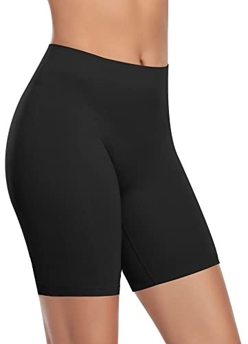 YARRCO Damen Unterhose Unter Rock Kurze Hose für Kleid Unterrock Hohe Taille Slipshort Radlerhose Boyshort Boxershorts Unterwäsche (Schwarz, L)