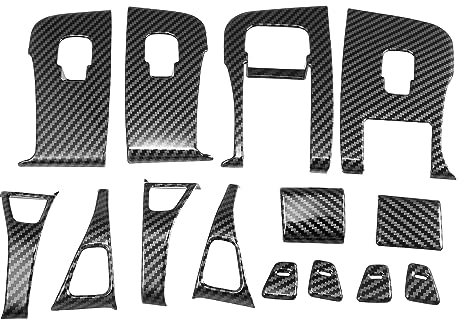 X AUTOHAUX 1 Set Window Control Panel Cover Door Lock Switch Trim for Tesla Model 3 Model Y 2021-2022 Car Interior Accessories Carbon Fiber Pattern