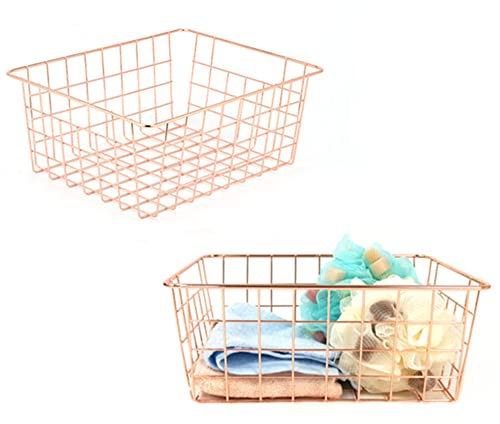 Wire Storage Basket, Organize Living Room Kitchen Bathroom Storage Basket (2 Pieces,rose gold)