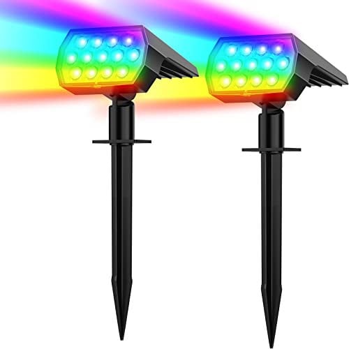 Flaow Solar Color Changing Lights - Multi-Color RGB Landscape Spotlights, IP65 Waterproof Solar Powered Garden Lights for Pathway, Tree, Garden
