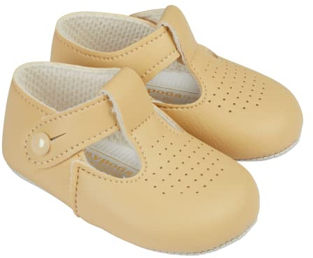 Early Days Baypods, Baby Shoes for Boys & Girls, Soft Soled Pre Walker Shoes, Soft Faux Leather Baby Boys & Baby Girls Shoes, B625 T Bar Style Shoe with Hole Punch, Made in England, Barley, 2 UK Child