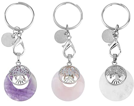 SUPERFINDINGS 3 Pcs Arbre de Vie Gemme Porte-clés Chakra Naturel Cristal Porte-bonheur ID Tag Porte-clés pour Femmes Filles Diamètre Intérieur : 22 mm