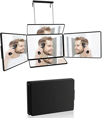 5-Wege-Spiegel zum Selbstschneiden und Rasieren, 360° Make-up-Spiegel mit Höhenverstellung zum Flechten & Stylen (Schwarz)