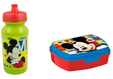 ALMACENESADAN, 4952, Pack vuelta al cole Mickey Mouse; compuesto por Botella sport 360ml y sandwichera rectangular multicolor, productos reutilizables, sin BPA