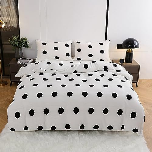 YASMENG Winter Plüsch Bettwäsche 155x220cm Schwarz Weiß Punkte Muster Bettbezug Set Flauschig Warme Cashmere Touch Bettwäsche mit Reißverschluss und 2 x Kopfkissenbezüge 80 x 80 cm