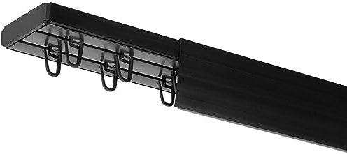 RENA Vorhangschiene 2-läufig Gardinenschiene aus Kunststoff Vorhang-Deckenschiene mit Abdeckung und Überklipshaken Gardinenleiste Gardinenstange Gardinen Vorhänge für Deckenmontage Schwarz 390cm