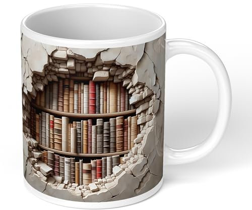 Print Maniacs 3D Bookshelf Mug - Creative Design Ceramic Coffee Mug with 3D Effect - Library Shelf Cup - Gifts for Readers & Book Lovers