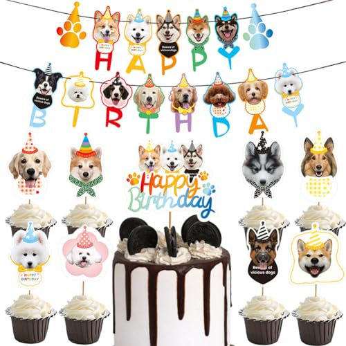24 Stück Hund Geburtstag Decorations,Hunde Cupcake Topper Hunde Muffin Dekorationen Dog Theme Birthday Decorations Geburtstag Kuchen Dekoration für Kinder Baby Party Dekorationen