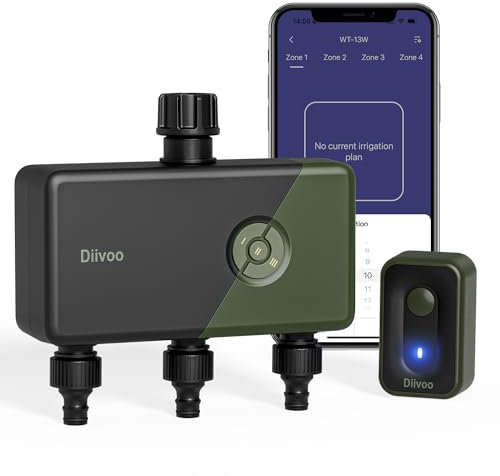 Diivoo WiFi Water Timer 3 Zones, Smart Sprinkler Hose Tap Timer with APP & Alexa’s Voice & 6 Irrigation Schedules, Automatic Garden Watering Systems with Rain Delay/Auto & Manual Mode