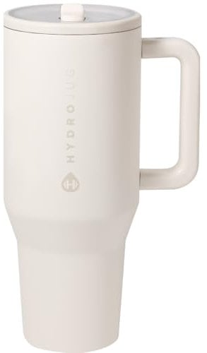 HydroJug Traveler Wasserflasche mit Griff und Klapp-Trinkhalm, 1,2 l, passt in Becherhalter, auslaufsicherer Becher, wiederverwendbar, isolierter Edelstahl und Gummiboden, Geschenke für Damen und