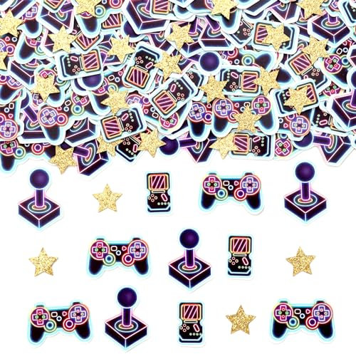 Kreatwow Neon Videospiel Konfetti Spielthema Party Deko für Jungen Spielthema Geburtstag Tischdekoration Game Player Papierstreuer für Neon Videospiel Thema Geburtstag