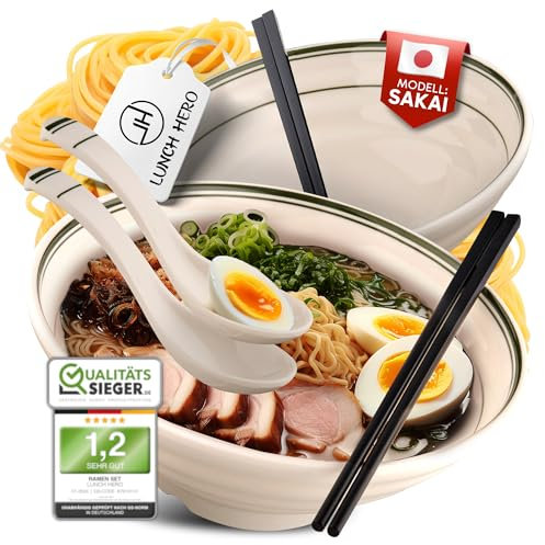 LunchHero® Lot de 2 bols à ramen - Bol à ramen - 1000 ml - En mélamine - Vaisselle avec grand bol à soupe - Service de vaisselle japonaise - Bol à ramen avec eBook de recettes (français non garanti)