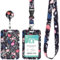 Porte Badge Cordon Tour de Cou, Porte-cartes avec Swivel Lobster Clasp Rétractable pour Cartes d'transport d'étudiant d'infirmière, Carte de Bureau (pink blue flower)