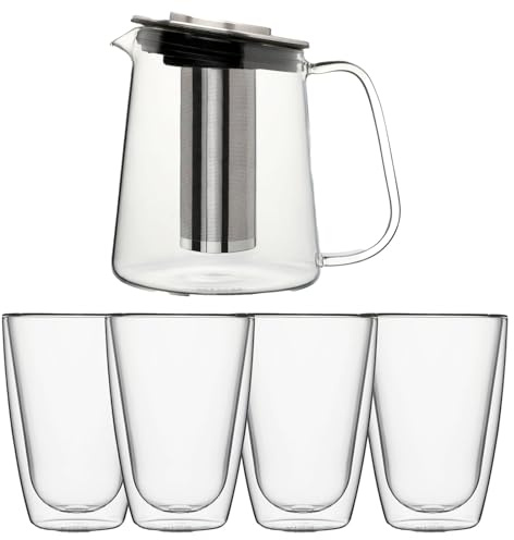 Kitchen Utensil 1.4L Teapot Infuser & 4 Double Walled Tumblers (Material: Glass)