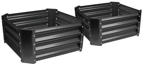 Harbour Housewares 2X Anthrazit 60cm x 60cm Quadratisch Galvanisierter Stahl Hochbeet für den Garten - Groß Draussen Gemüse Blume Wachsen Pflanzer Trog Kasten