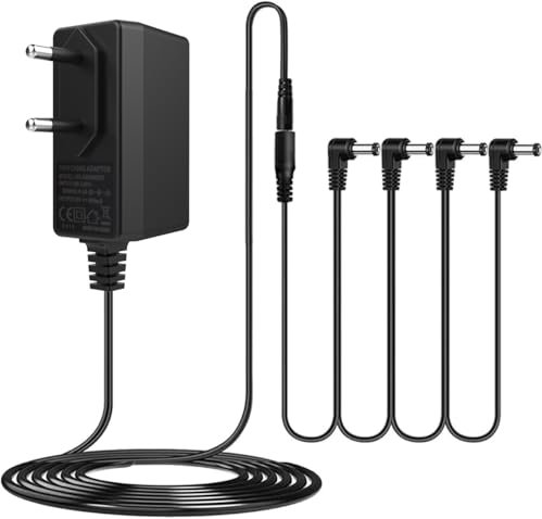 JOYO DC 9V Gitarrenpedal-Netzteil (800mA–1A), AC-Wandladegerät-Adapter mit 4-Wege-Daisy-Chain-Pedalkabeln (8,8 Fuß), kompatibel mit den meisten Effektpedalen (Spitze negativ)