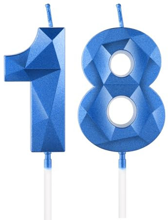 Royal Blue 18th Birthday Candles, 3D Number18 Candle for Cake, Boy Girl 18th Birthday Decorations,Sapphire Candle Topper Blue Cake Decorations for Birthday Party Wedding Anniversary Supplies
