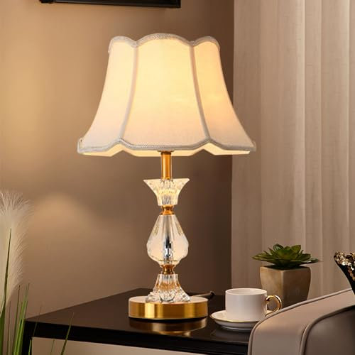 Chao Zan Tischlampe Kristall, Nachttischlampe, Tischleuchte Lampe mit Stoffschirm, Vintage Retro Nachttischleuchte für Schlafzimmer, Wohnzimmer (B)