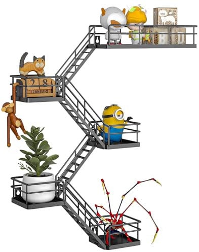 MVPSONAG Fire Escape Regal – 5 Etagen, Metall, schwarz, Fire Escape-Wandregale mit Körben, New York Actionfiguren-Ausstellungsregal, einzigartige, rustikale schwebende dekorative Wandregale für jeden