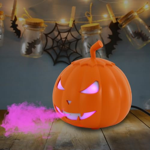 Halloween Nebelhersteller mit Kürbis Dreifarbig Gefälle Nebelmaschine, 12 LED-Kürbis-Licht-Wasser-Brunnen-Teich-Nebelmaschine-Zerstäuber-Luftbefeuchter mit Fernsteuerung, 28.5 * 27.5 * 30cm
