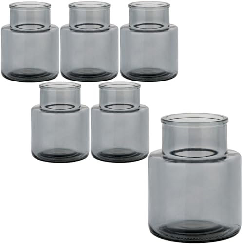 gouveo Lot de 6 vases en Verre Cylinrical 120 Gris - Vases à Fleurs Ronds Modernes en Verre – Vases décoratifs intemporels pour la Maison, Les Mariages, Les Anniversaires, Les célébrations (VC120GR)