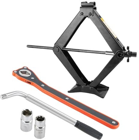 Cric 3 tonnes - Cric ciseaux pour SUV et voitures - Cric en acier avec clé à cliquet de voiture et clé à écrou de roue avec inserts de 17/19 mm et 21/23 mm - Hauteur de levage : 100 mm - 410 mm