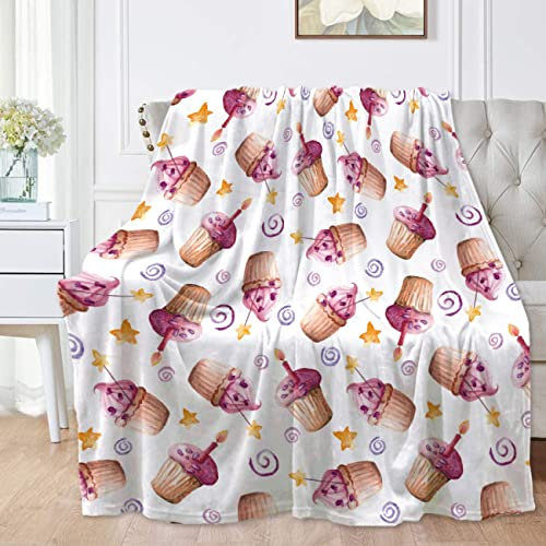 IQOPPEDR Cupcake-Überwurfdecke, superweich, bezaubernde Cupcake-Decke für Mädchen, Jungen, Kinder und Kinder, Fleece-Decke, warm und gemütlich, Überwurf für Bett, Reisen oder Kinderbett, 152,4 x 127