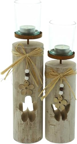 Windlicht Blüten, 2er Set, Holz, Metall Maße: Ø 8 x 30 cm, Ø 8 x 35 cm, Glaseinsatz Ø 6 x 8 cm, ohne Kerzen