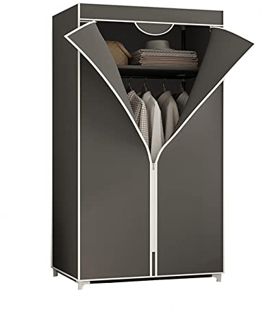 Armoire en Toile, étagères de Garde-Robe Portables avec Rail de Suspension, étagères, Housse en Tissu, Organisateur de Rangement pour Placard à vêtements, gris-150x55x45
