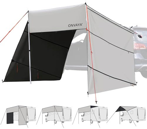ONVAYA® Auto-Sonnensegel | Schutz vor Wind, Regen, Sonne (UV99) | 6 Aufbauvarianten | Schneller und einfacher Aufbau | Für PKW, Van und Wohnmobil (Grau)