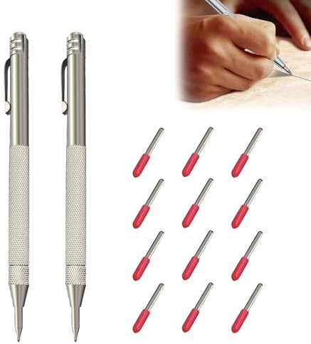 Liameph 2 Pcs Tungsten Carbide Tip Scriber With 12 Replacement Marking Tips, Metal Scribe, Carbide Scriber Pen, Scribe Tool for Ceramics, Glass, Hardened Steel, Enthusiasts