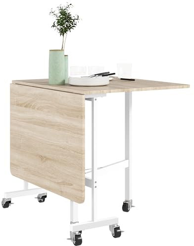 HOMCOM Klappbarer Esstisch für 4-6 Personen, Eiche, 120x80x73 cm, mit Rädern und klappbaren Flügeln, für Küche und Wohnzimmer