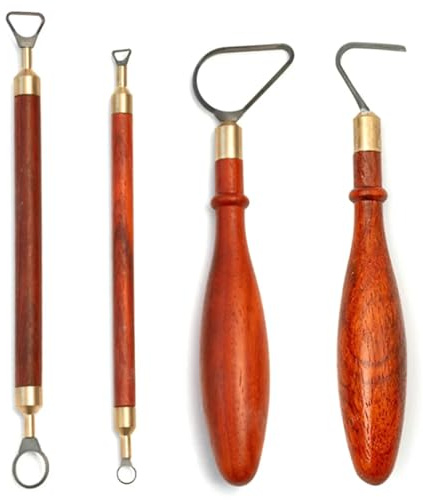 SUZLAZYR Pottery & Clay Sculpting Tools, Wooden Handles Pottery Trimming Tools Clay Carving Tools for DIY Ceramic Handicrafts Making,4 Pcs