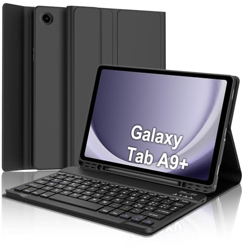 SENGBIRCH Teclado para Samsung Galaxy Tab A9 Plus 11 Pulgadas, Funda con Teclado Galaxy Tab A9+ 2023, Español Ñ Bluetooth Teclado para Samsung A9 Plus 11 Pulgadas 2023 (SM-X210/ X216/ X218), Negro