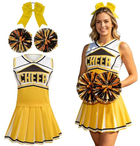 yolsun Disfraz de animadora para mujer, lindo uniforme de Halloween (amarillo, talla S)