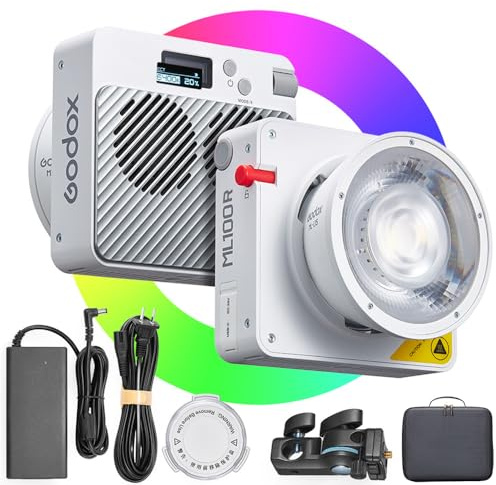 Godox ML100R 110W RGB LED Video Licht,1800K-10000K RGB Video Beleuchtung Kit,CRI 97+/TLCI 98+,APP Steuerung, USB-C Aufladung,14 FX Effekte,für Live Streaming/Outdoor Fotografie (ML100R)