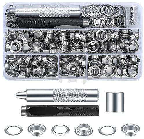 Juego de 120 herramientas para ojales, arandelas, alicates para ojales, 10 mm, ojales de metal, herramienta de ajuste, alicates con herramienta de perforación para lonas, cuero, tejidos, cortinas