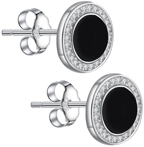 Micory Schwarz Ohrringe Silber 925 Damen Hypoallergen Runde Ohrstecker,für Schmuck Geschenke Damen Mama Freundin