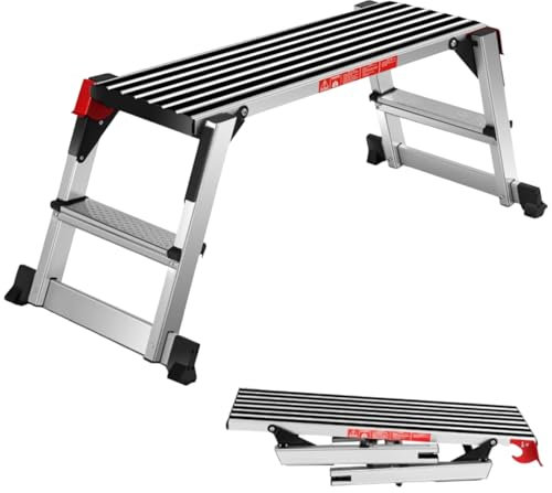 HOMFME Aluminum Hop Up Work Platform, Folding Step Up Work Bench Ladder with Secure Locking, Non-Slip Strips, Foot Pads, 150KG Heavy Duty Step Stool for Washing Vehicles Decorating (128 x 53 x 49cm)