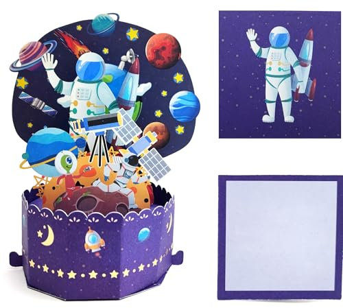 JanYoo 3D Pop Up Karte Geburtstagskarte Astronauten Grußkarten, Happy Birthday Geburtstag Karte Grußkarte Cards Mit Umschlägen und Karten für Junge Mädchen Familie und Freunden Geburtstagsgeschenk