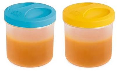 Chicco Envases Portacomida, Contenedores de comida herméticos, Anti-goteo, Para la conservación y el transporte de las comidas, 6 meses+, 2 piezas