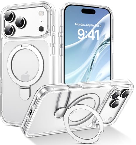 DUEDUE für iPhone 17 Pro Max Hülle Magnetisch, Schutzhülle mit Unsichtbar Ständer [Kompatibel mit Magsafe] Schützend Stoßfest Durchsichtig Ring Haltung Handyhülle für iPhone 17 Pro Max 6,9(2025) Klar