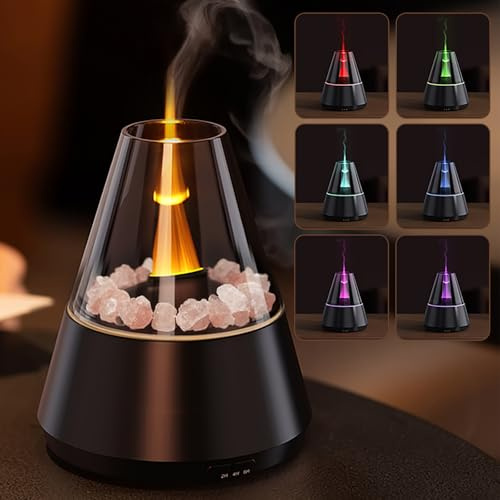 Holwim Aroma Diffuser mit 7 Farben Licht Flammeneffekt, 120ml Humidifier, Duftöl Diffusor Luftbefeuchter für Ätherische Öle mit Timer, Wasserlose Abschaltautomatik für, Schlafzimmer, Büro (Schwarz)