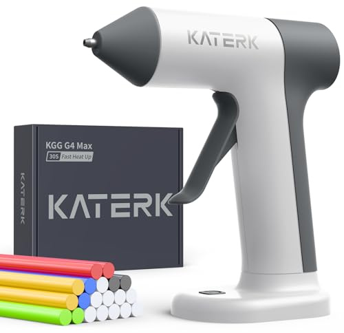 Katerk Pistola Colla a Caldo Senza Fili, Batteria da 2500 mAh, 30S Calore Veloce, Pistola Colla a Caldo Professionale con 20 Stick di Colla da 7mm, Ideale per l'artigianato, la Decorazione - Bianco