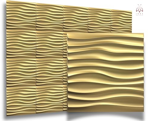 Paneles 3D dorados de 50 x 50 cm, paneles de plástico PVC, paneles de pared, para sala de juegos, techo, aspecto 3D, 20 unidades de 5 m², placas 3D de PVC D105, onda dorada champán