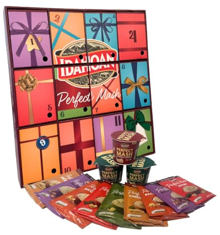 Idahoan Advent Calendar Perfect Mash Potato - Instant Mashed Potato Butter & Herb, Buttery, Bacon & Cheese, Roasted Garlic, Cheddar Cheese Mashed Potato Instant Pots