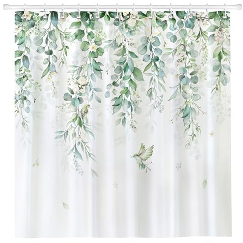 Arquiel Rideau De Douche, Fleur D'Eucalyptus Lavable 182x182 cm Imperméable Polyester Rideau De Bain pour Baignoire, Salle De Bain Décor avec œIllets Et 12 Crochets