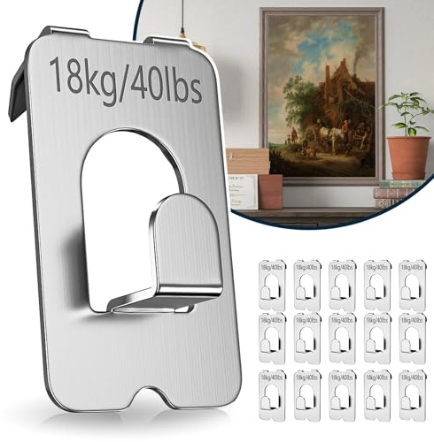 15Pcs Claw Picture Hangers, Heavy Duty Picture Hooks, Hold Up to 18kg|No Nails Plasterboard Picture Hanging Kit, Tool-Free No Damage Drywall Hooks for Mirror, Frame, Artwork, Home Decor